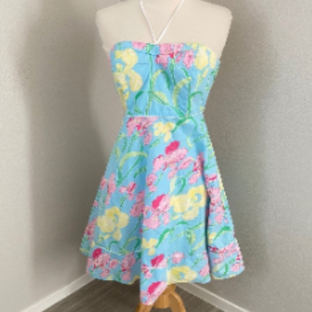 - Lily Pulitzer halter fit and flair  IRIS print midi dress Size Small